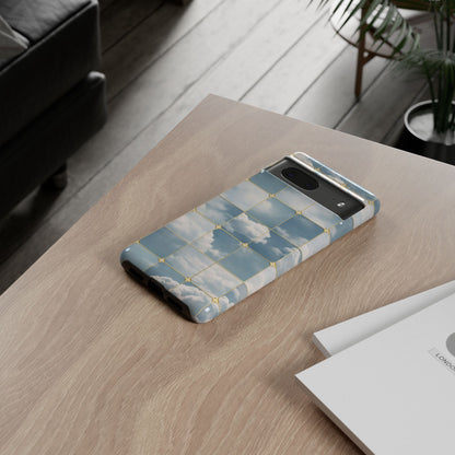 Cloud Tile Tough Phone Case — Blue Sky Grid Protective Cover