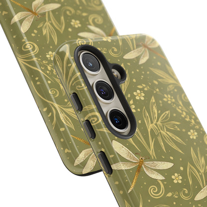Phone Case - Olive Green Dragonfly Floral Tough Case