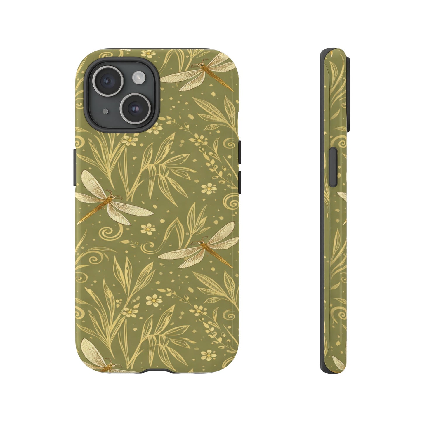 Phone Case - Olive Green Dragonfly Floral Tough Case
