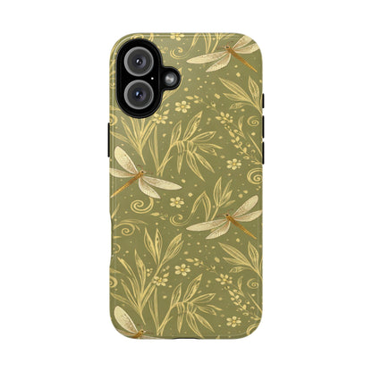 Phone Case - Olive Green Dragonfly Floral Tough Case