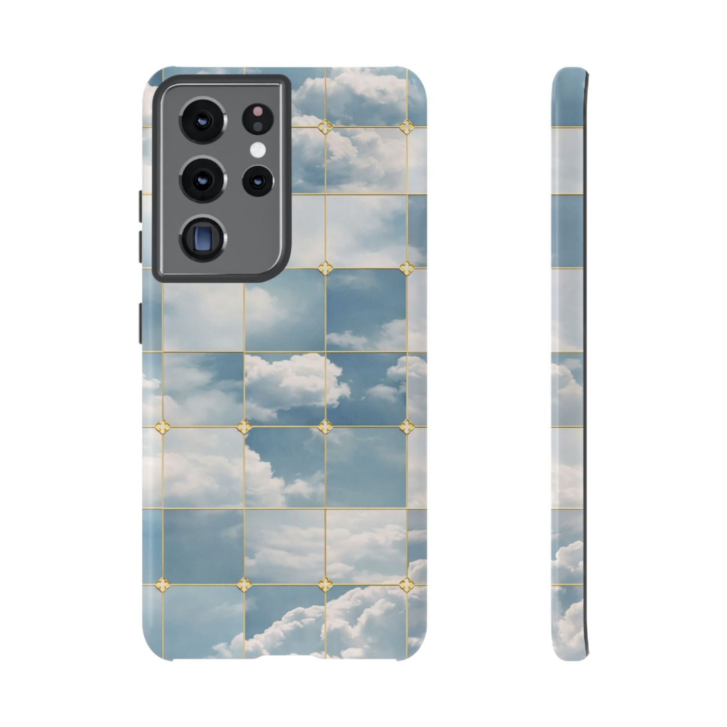 Cloud Tile Tough Phone Case — Blue Sky Grid Protective Cover