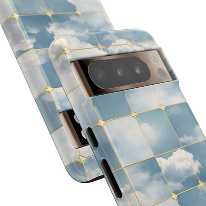 Cloud Tile Tough Phone Case — Blue Sky Grid Protective Cover