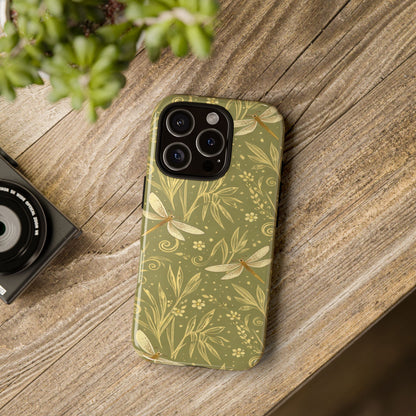 Phone Case - Olive Green Dragonfly Floral Tough Case