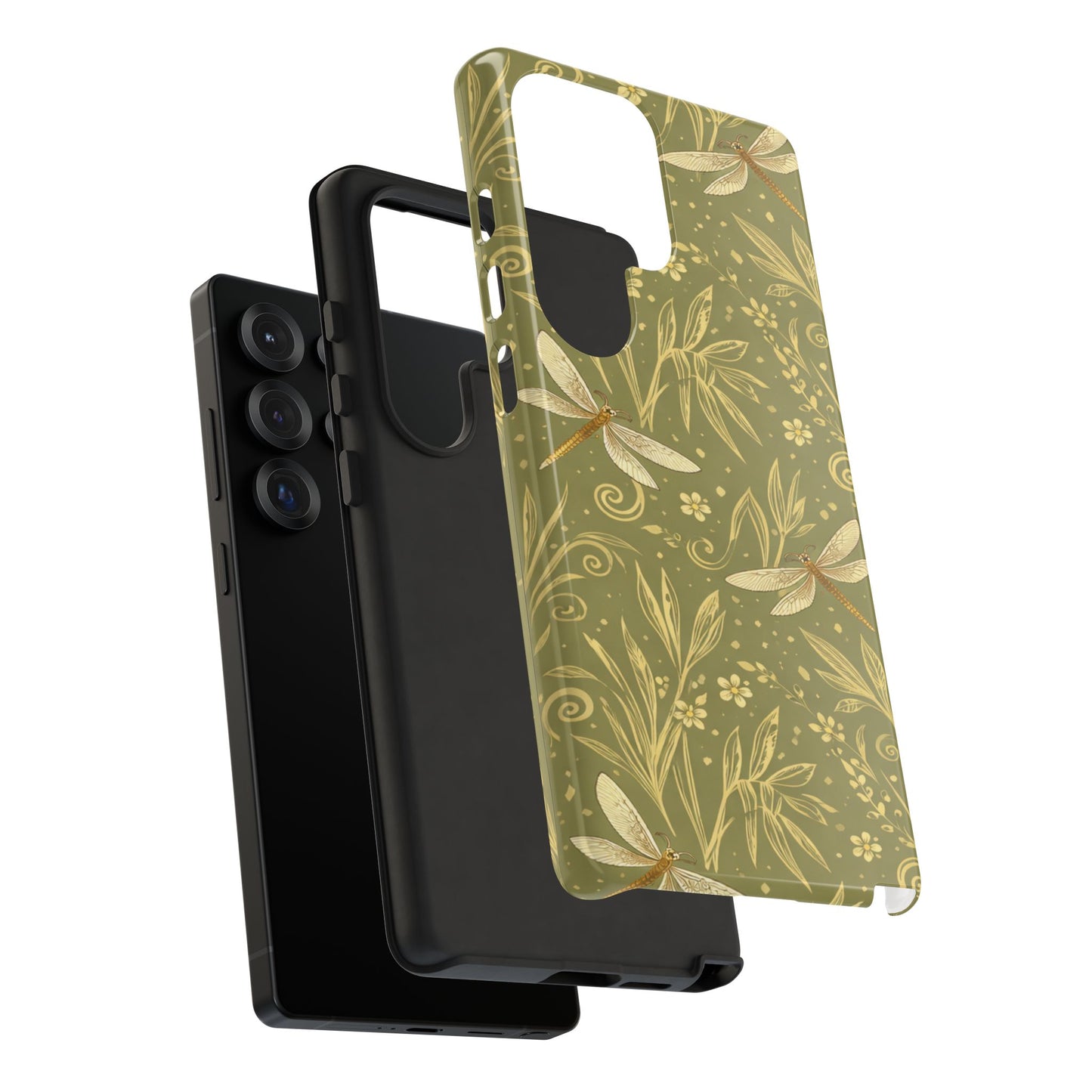 Phone Case - Olive Green Dragonfly Floral Tough Case