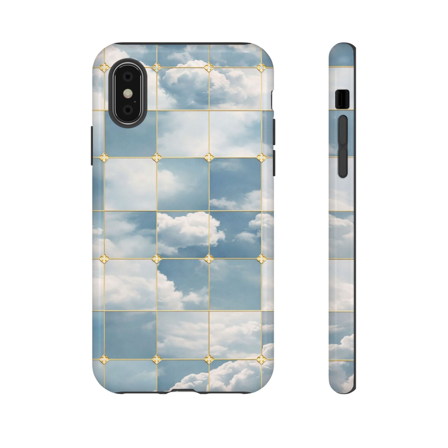 Cloud Tile Tough Phone Case — Blue Sky Grid Protective Cover