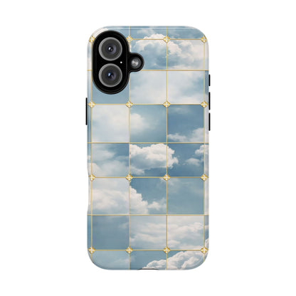 Cloud Tile Tough Phone Case — Blue Sky Grid Protective Cover