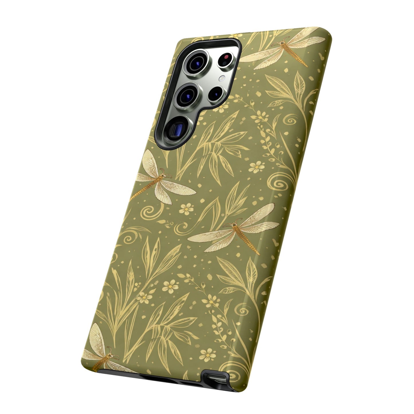 Phone Case - Olive Green Dragonfly Floral Tough Case
