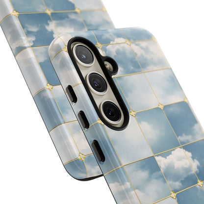 Cloud Tile Tough Phone Case — Blue Sky Grid Protective Cover