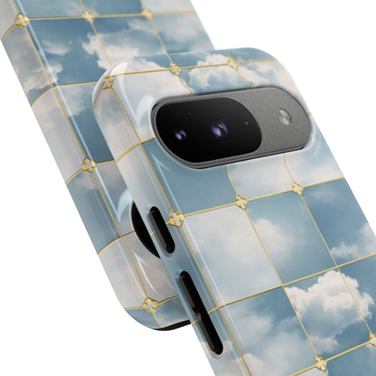 Cloud Tile Tough Phone Case — Blue Sky Grid Protective Cover