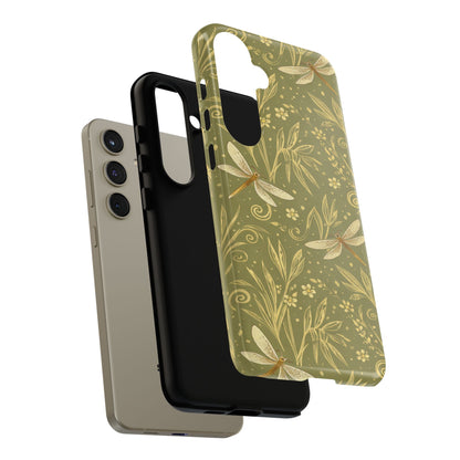 Phone Case - Olive Green Dragonfly Floral Tough Case