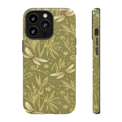 Phone Case - Olive Green Dragonfly Floral Tough Case