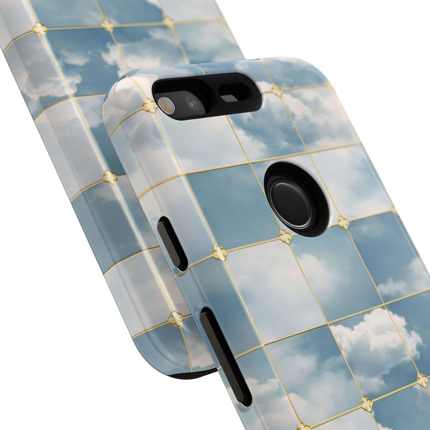 Cloud Tile Tough Phone Case — Blue Sky Grid Protective Cover