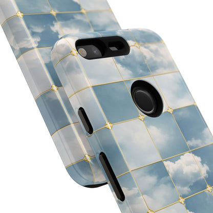 Cloud Tile Tough Phone Case — Blue Sky Grid Protective Cover