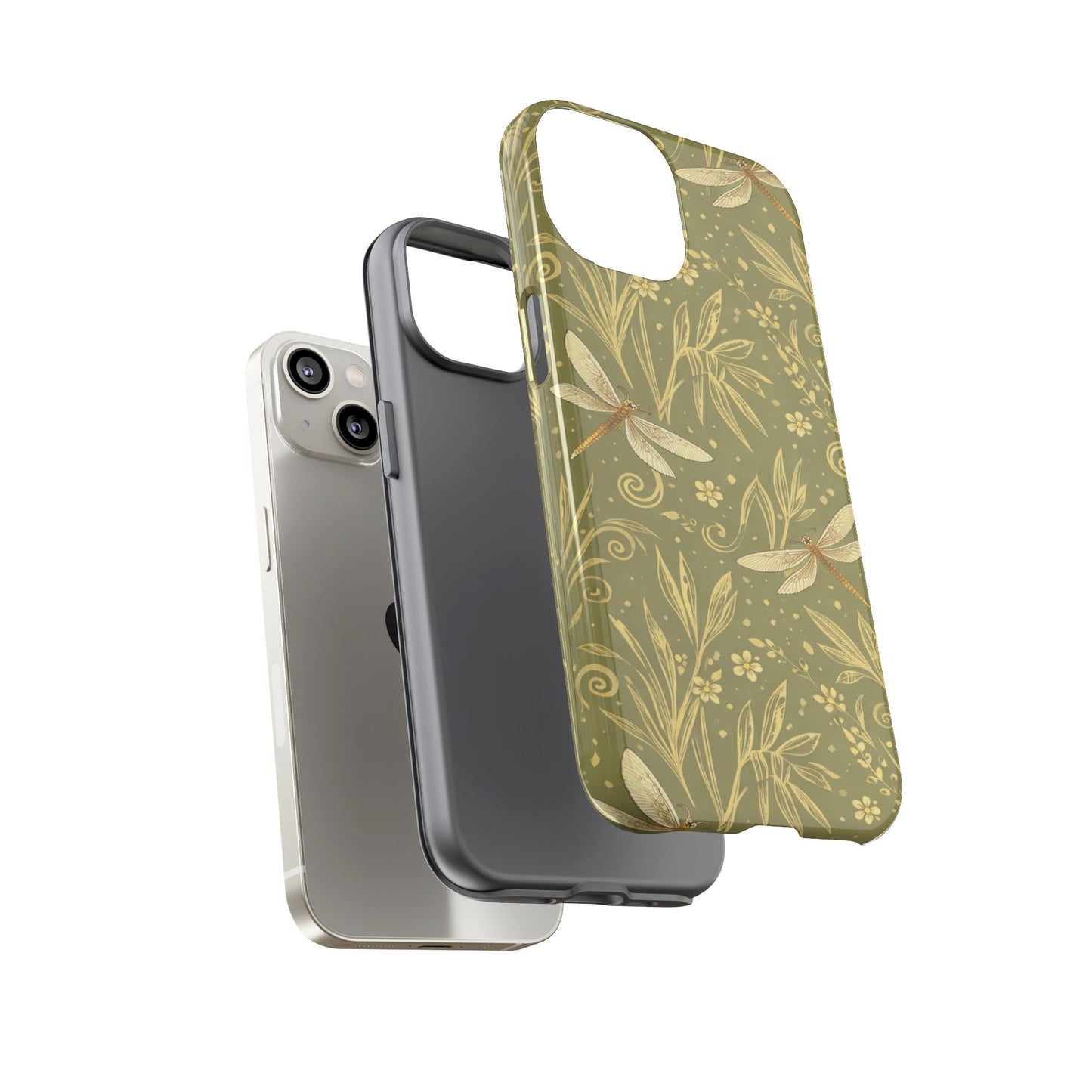 Phone Case - Olive Green Dragonfly Floral Tough Case