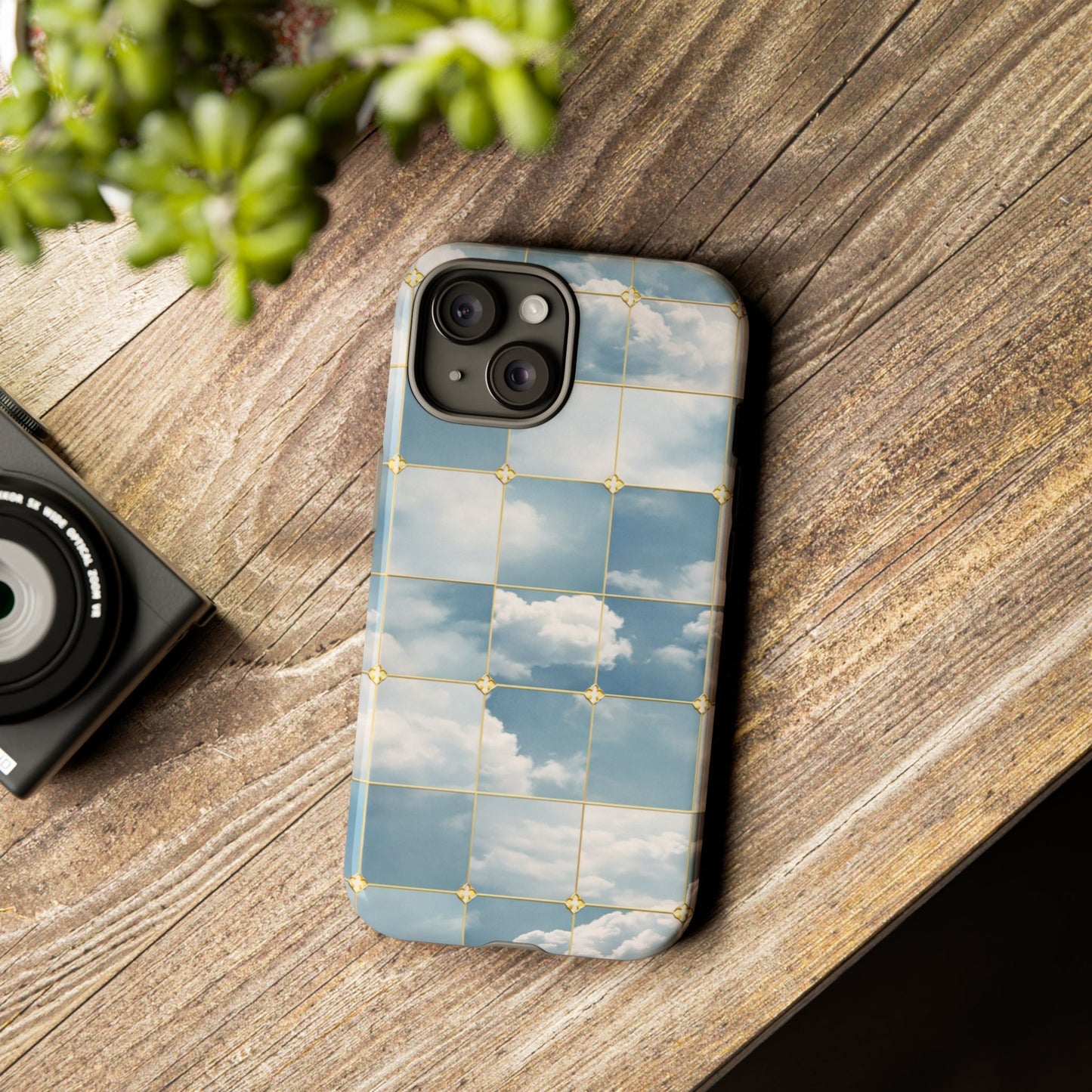 Cloud Tile Tough Phone Case — Blue Sky Grid Protective Cover