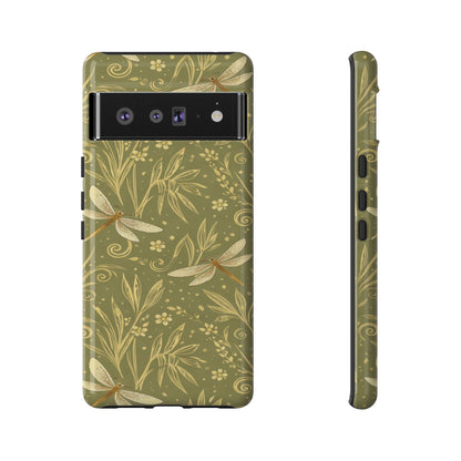 Phone Case - Olive Green Dragonfly Floral Tough Case