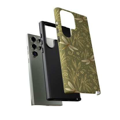 Phone Case - Olive Green Dragonfly Floral Tough Case