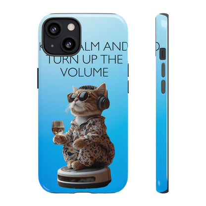"Keep calm and turn up the volume" Mobile Phone Case (blue)