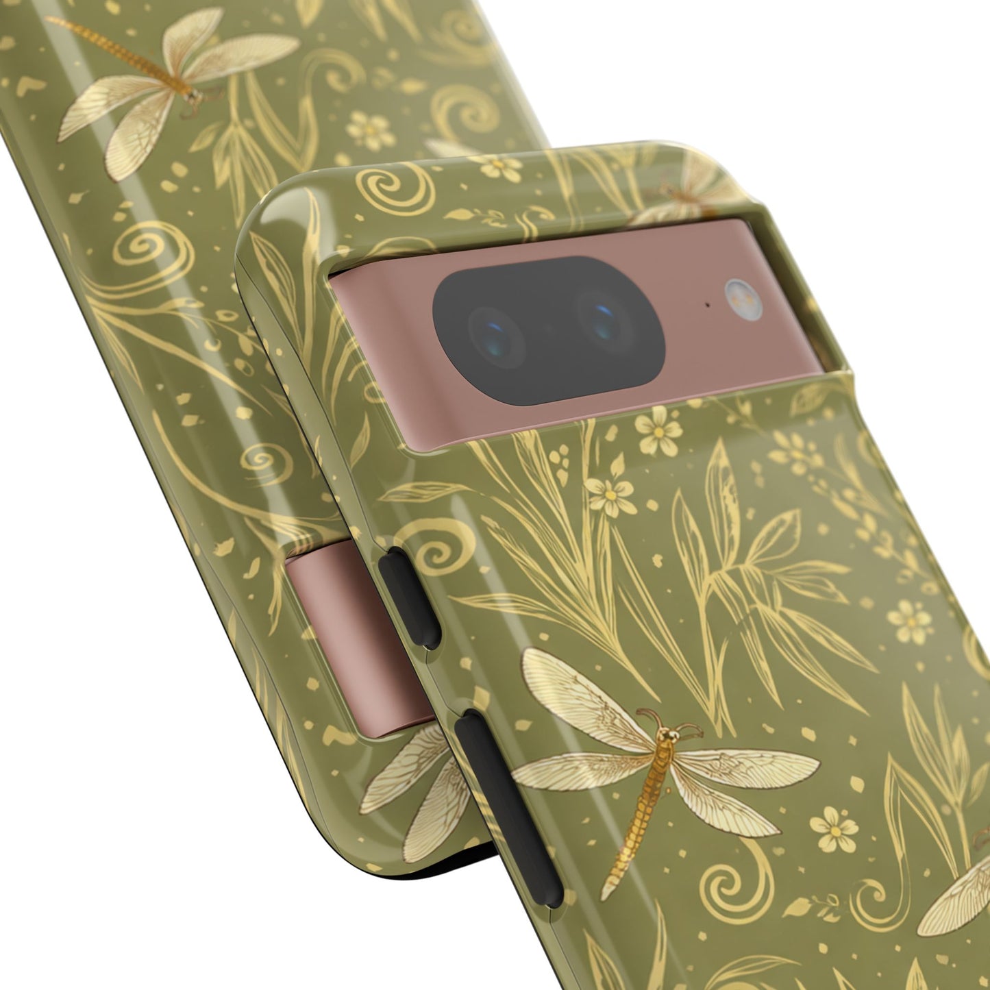 Phone Case - Olive Green Dragonfly Floral Tough Case
