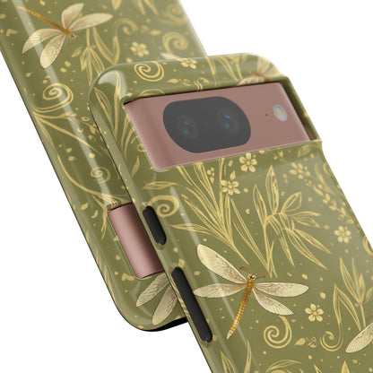 Phone Case - Olive Green Dragonfly Floral Tough Case
