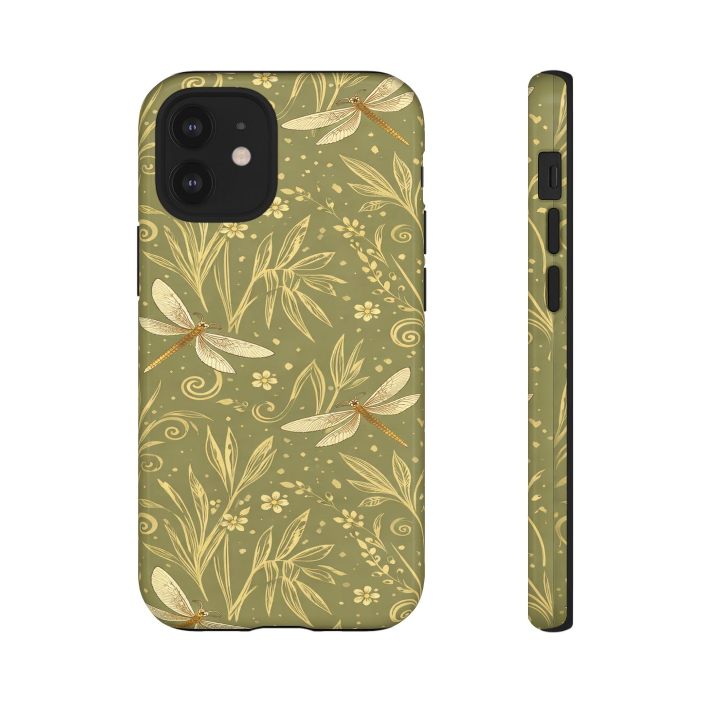 Phone Case - Olive Green Dragonfly Floral Tough Case