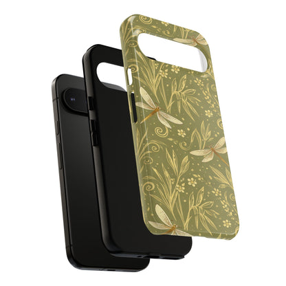 Phone Case - Olive Green Dragonfly Floral Tough Case