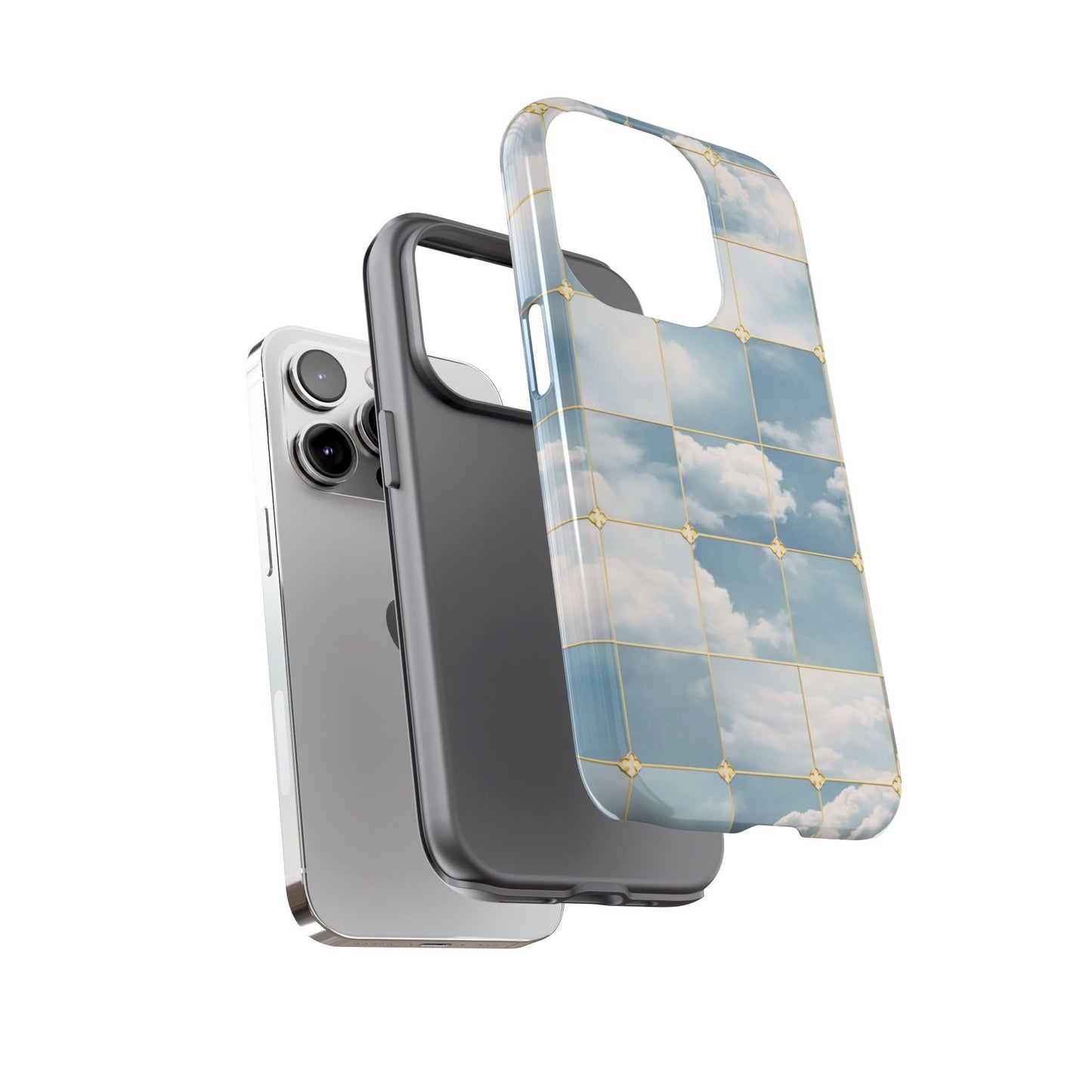 Cloud Tile Tough Phone Case — Blue Sky Grid Protective Cover