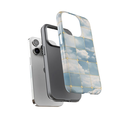 Cloud Tile Tough Phone Case — Blue Sky Grid Protective Cover