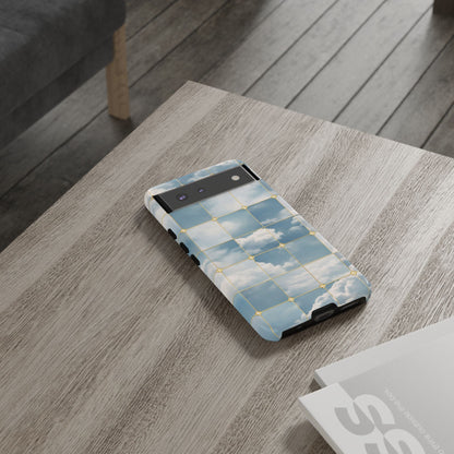 Cloud Tile Tough Phone Case — Blue Sky Grid Protective Cover