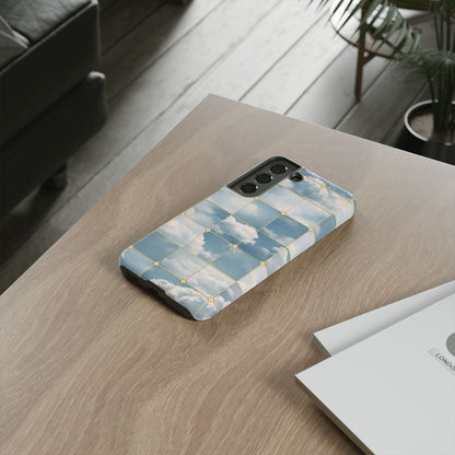 Cloud Tile Tough Phone Case — Blue Sky Grid Protective Cover