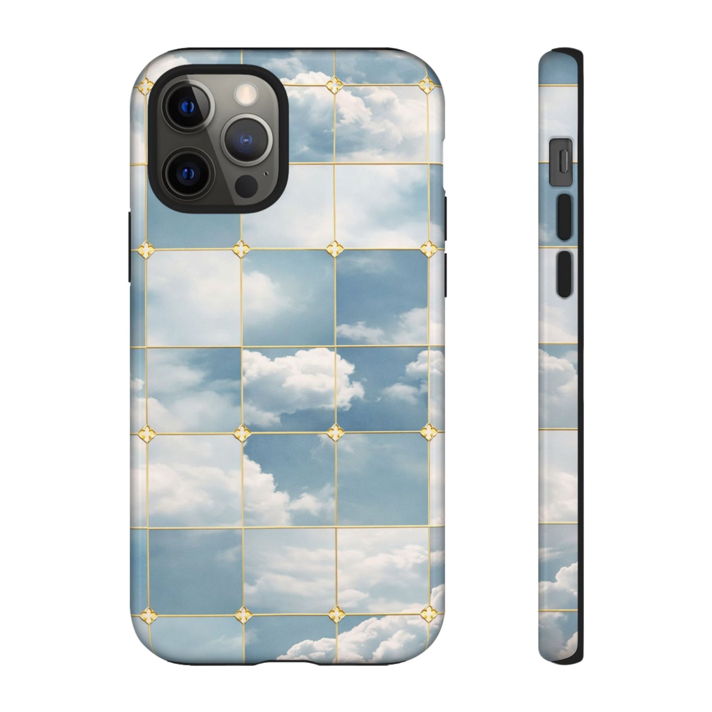 Cloud Tile Tough Phone Case — Blue Sky Grid Protective Cover