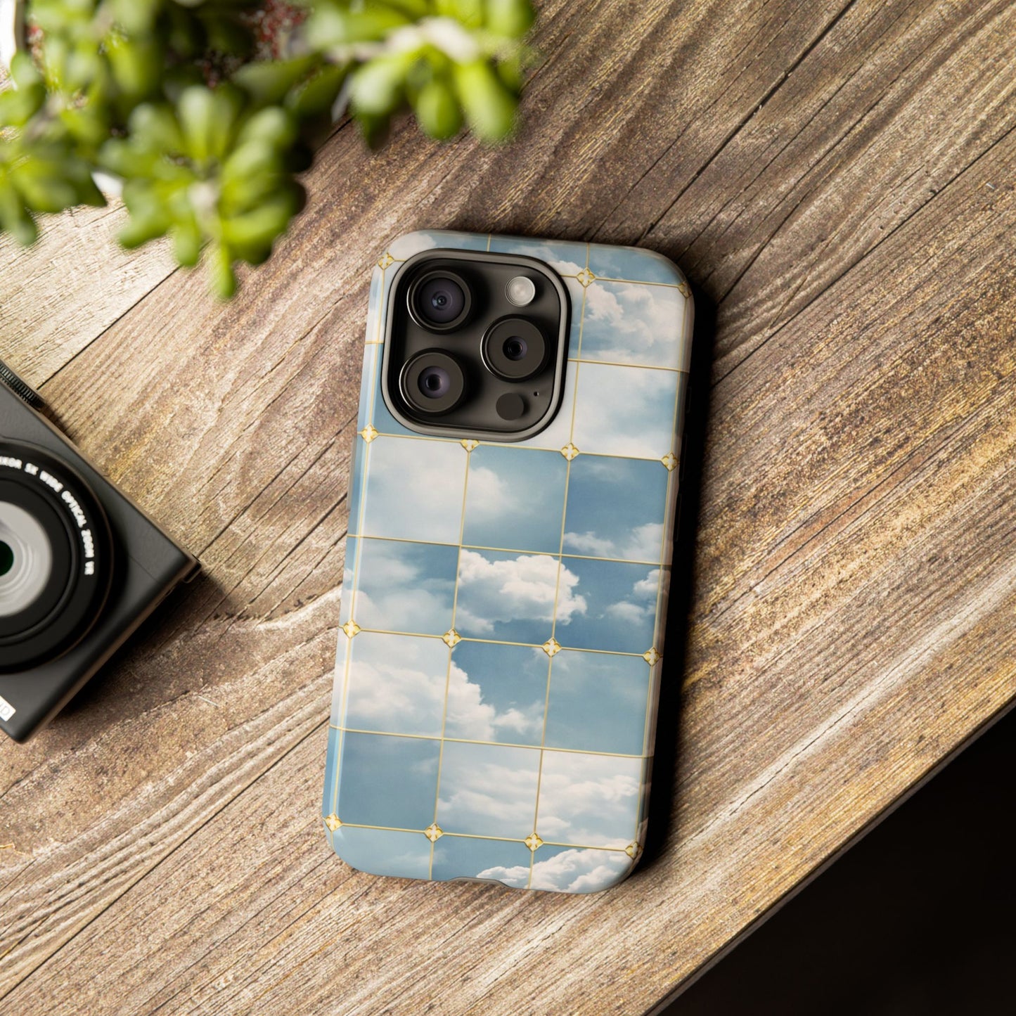 Cloud Tile Tough Phone Case — Blue Sky Grid Protective Cover
