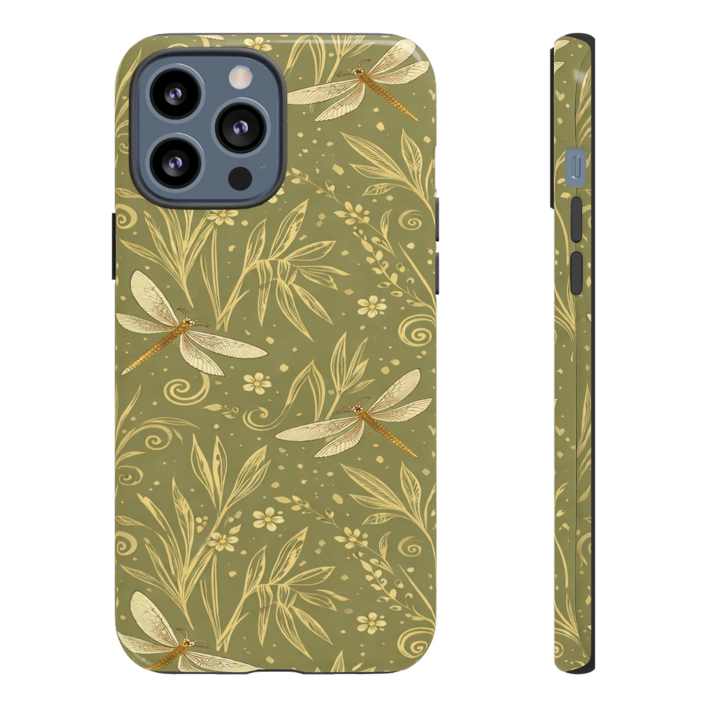 Phone Case - Olive Green Dragonfly Floral Tough Case