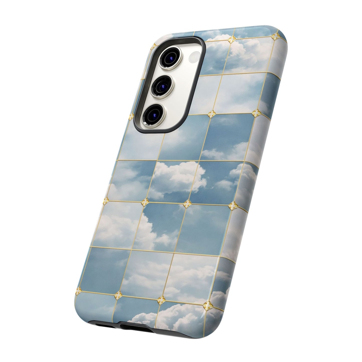 Cloud Tile Tough Phone Case — Blue Sky Grid Protective Cover