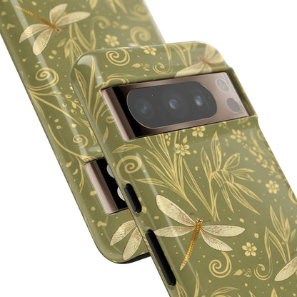 Phone Case - Olive Green Dragonfly Floral Tough Case