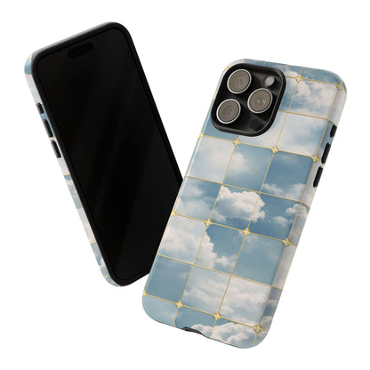 Cloud Tile Tough Phone Case — Blue Sky Grid Protective Cover
