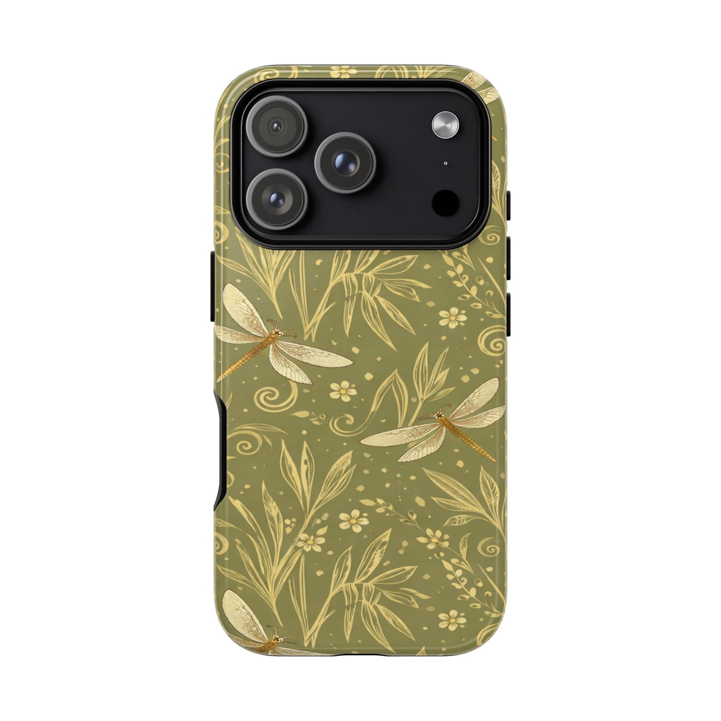 Phone Case - Olive Green Dragonfly Floral Tough Case