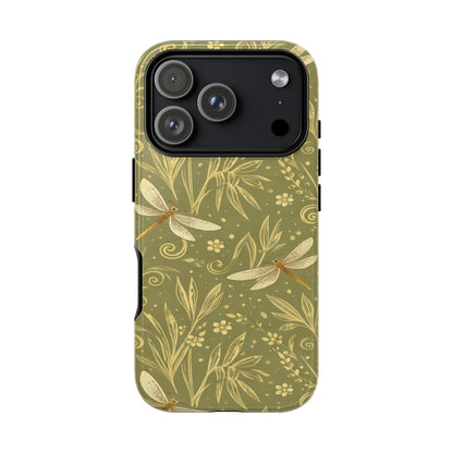 Phone Case - Olive Green Dragonfly Floral Tough Case