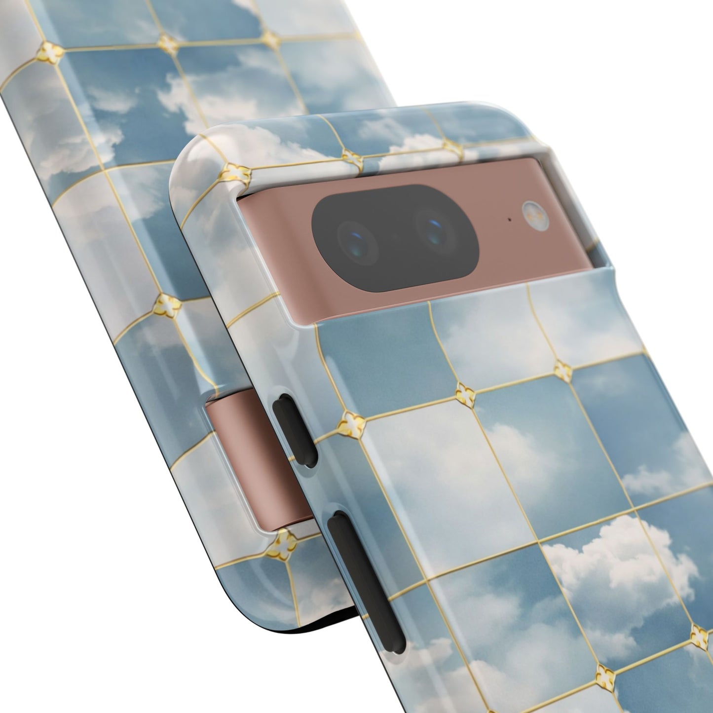 Cloud Tile Tough Phone Case — Blue Sky Grid Protective Cover