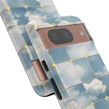 Cloud Tile Tough Phone Case — Blue Sky Grid Protective Cover