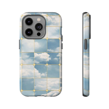 Cloud Tile Tough Phone Case — Blue Sky Grid Protective Cover