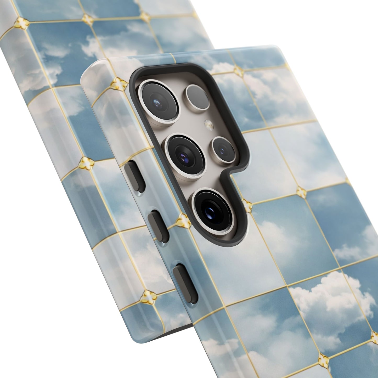 Cloud Tile Tough Phone Case — Blue Sky Grid Protective Cover