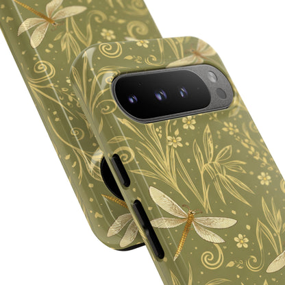 Phone Case - Olive Green Dragonfly Floral Tough Case