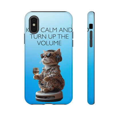 "Keep calm and turn up the volume" Mobile Phone Case (blue)