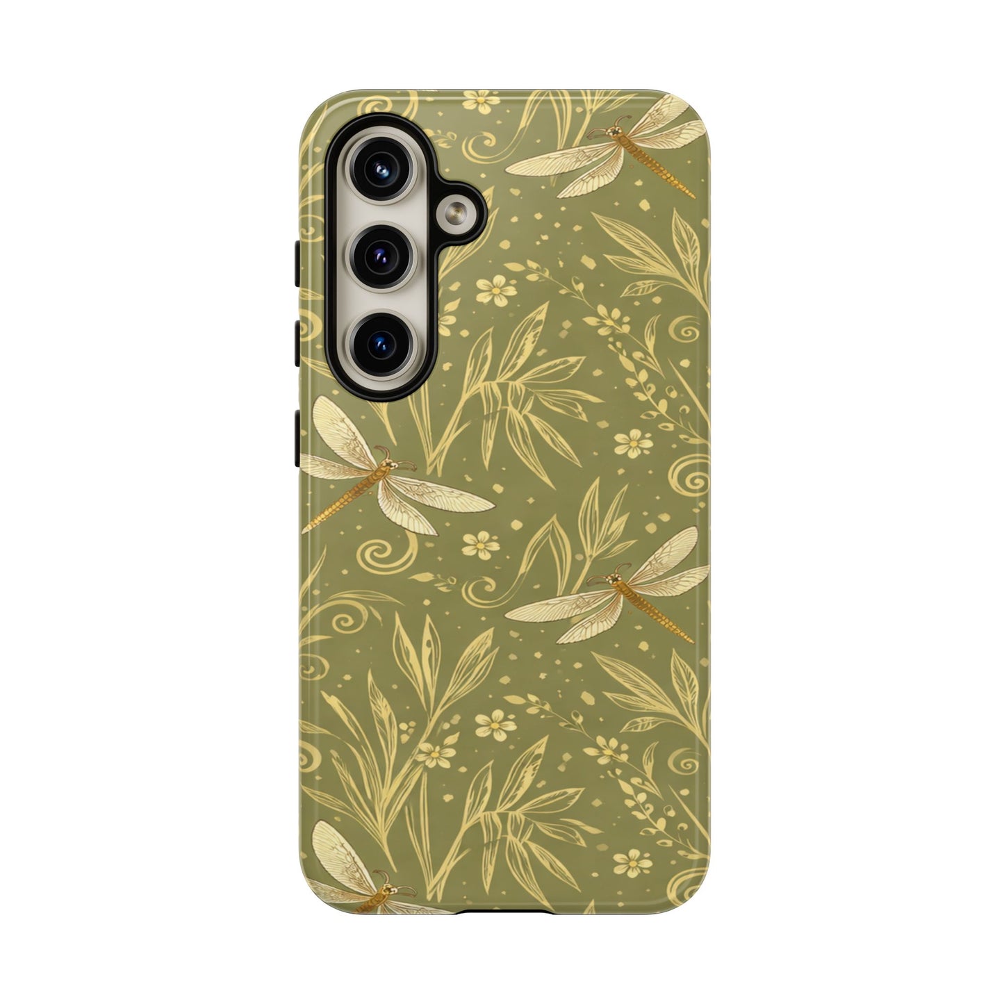 Phone Case - Olive Green Dragonfly Floral Tough Case