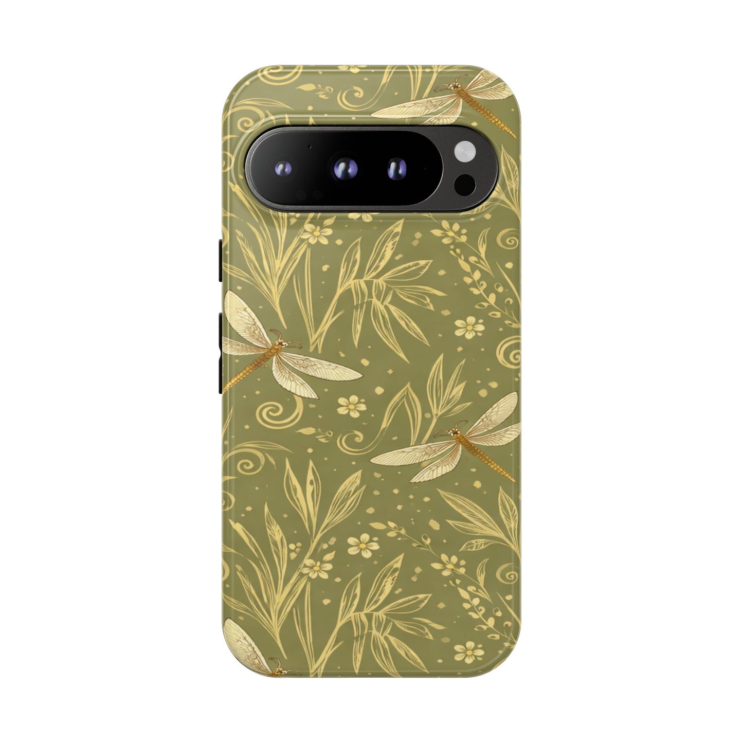 Phone Case - Olive Green Dragonfly Floral Tough Case