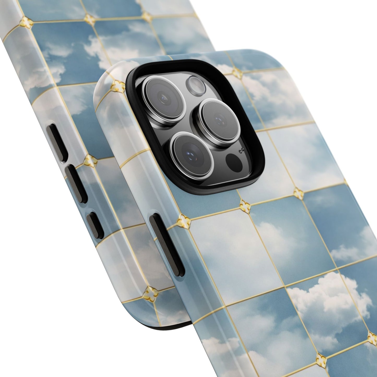 Cloud Tile Tough Phone Case — Blue Sky Grid Protective Cover