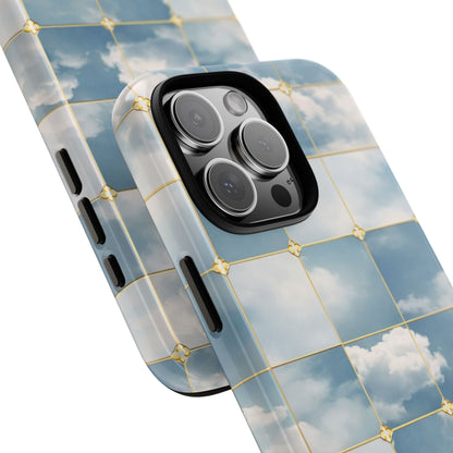 Cloud Tile Tough Phone Case — Blue Sky Grid Protective Cover