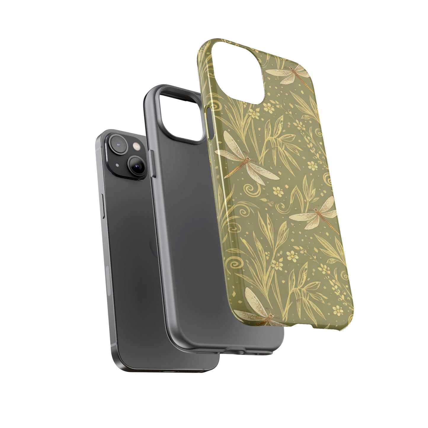 Phone Case - Olive Green Dragonfly Floral Tough Case
