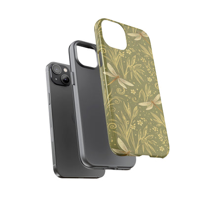 Phone Case - Olive Green Dragonfly Floral Tough Case